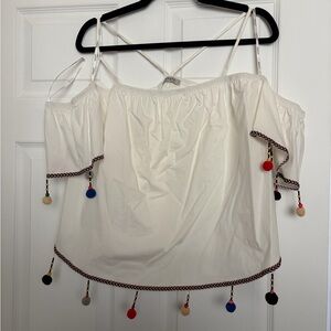 Papaya White Blouse with Multicolor Pom Poms